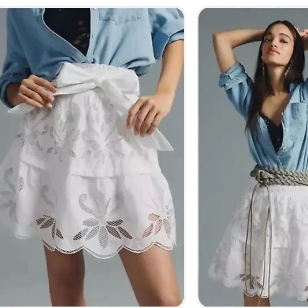 The Somerset Mini Skirt Cutwork Edition Anthropologie White Pull-On Smocked